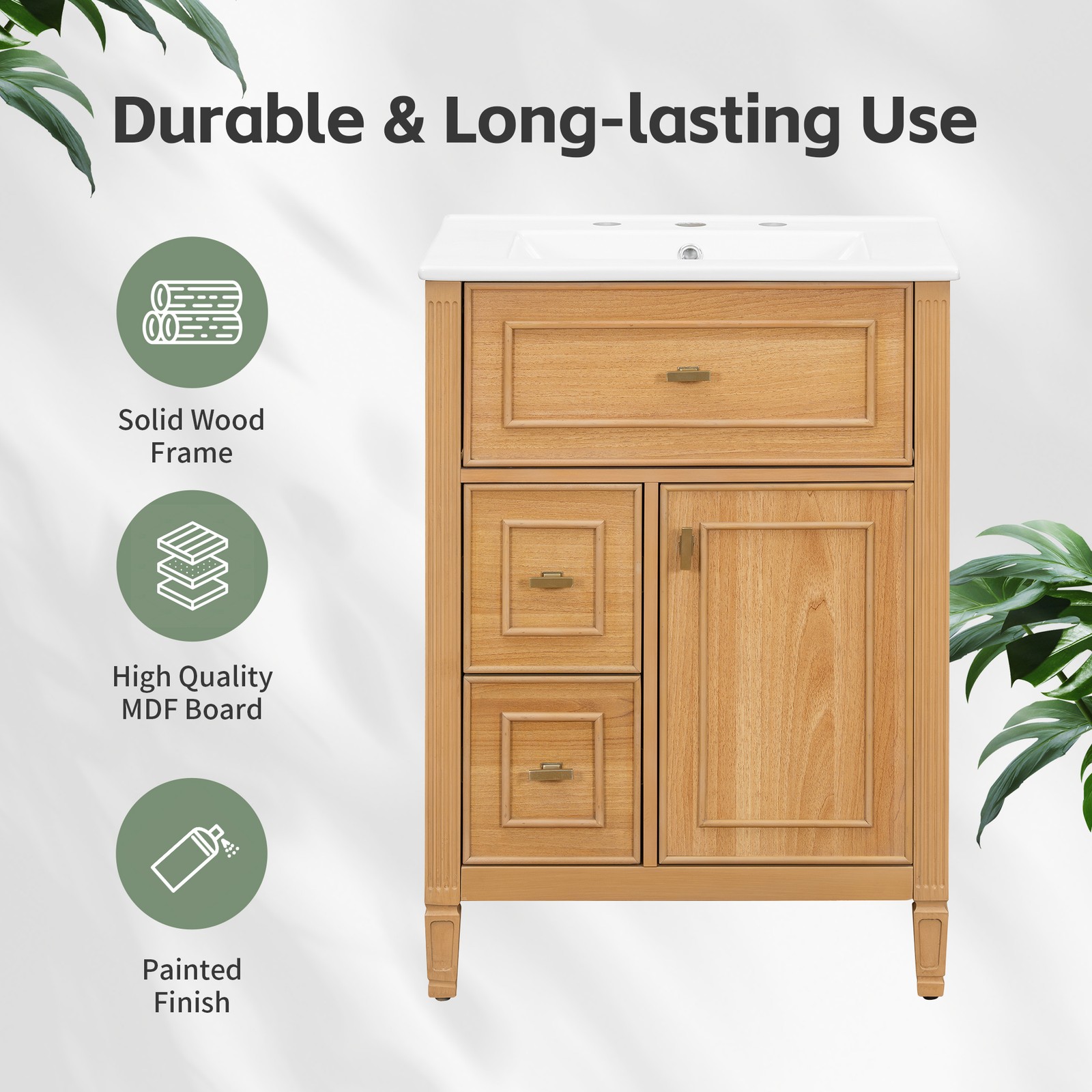 24″ Bathroom Vanity with Sink, Wood Storage Cabinet w/Drawers & Adjustable Shelf
