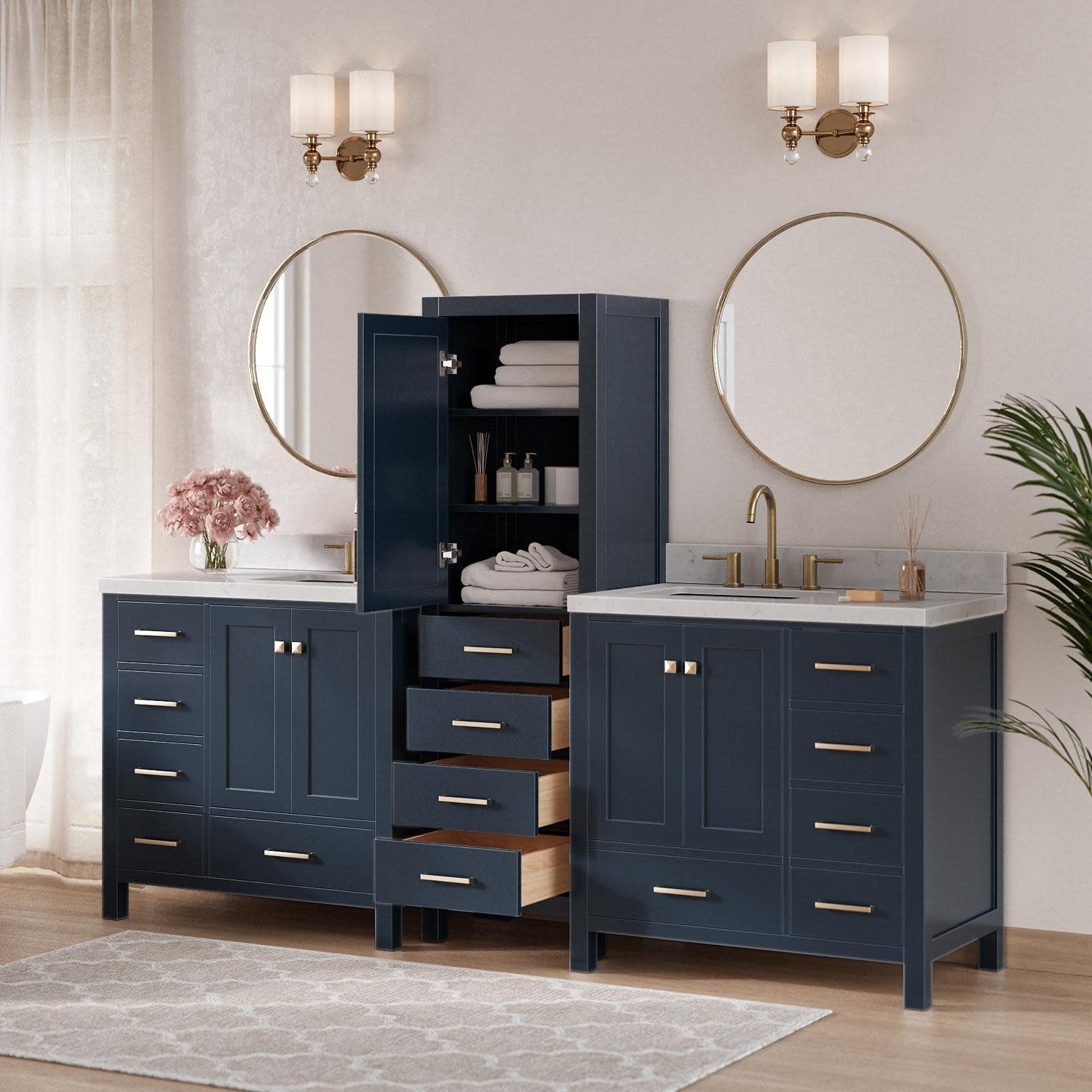 Ariel A92CQRVO Cambridge 92″ – Grey / Carrara White Quartz Top / Brushed Nickel