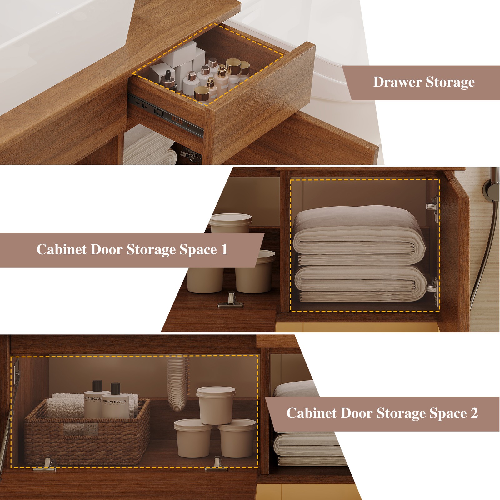 31.5In Plywood Walnut Floating Wall-Mounted Cabinet Vanity Ceramic Sink Bathroom