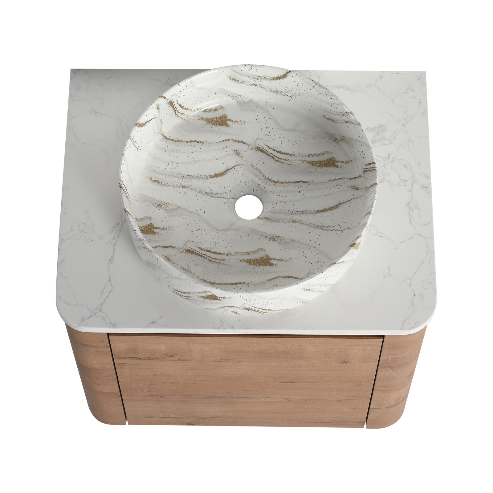 24 in Plywood Wall-Mounted Bathroom Vanity With Ceramic Vessel Sink Counter Top