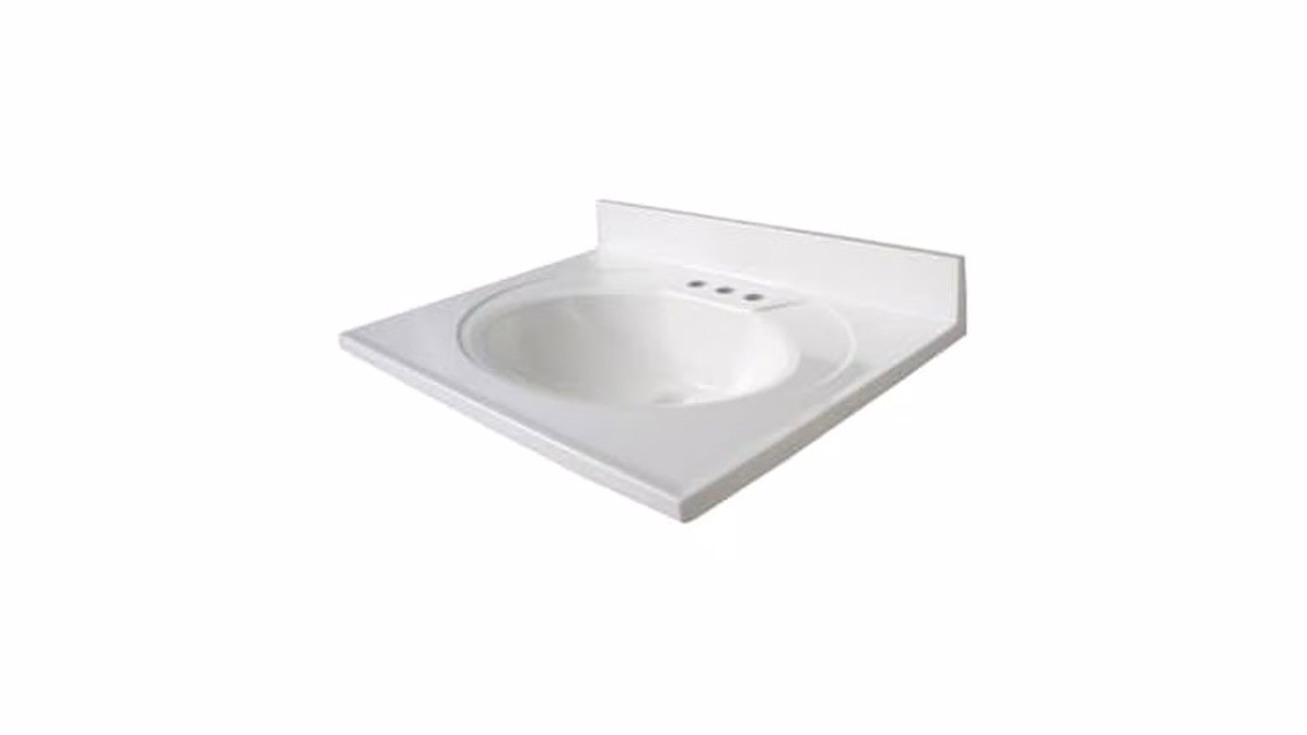 Glacier Bay 25 In. W x 25 In. D Cultured Marble White Round Sink Vanity Top New