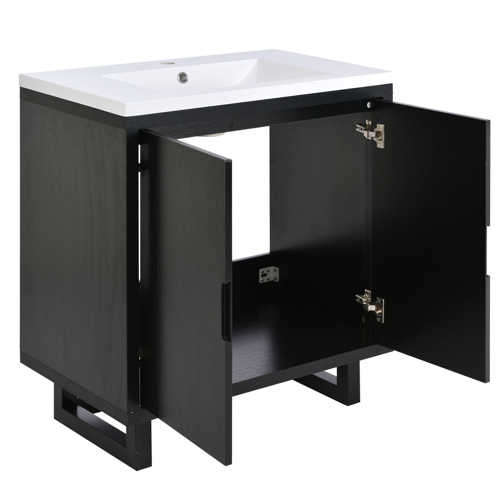 30″ Bathroom Vanity Set with Sink, Solid Wood Frame, Black Cabinet
