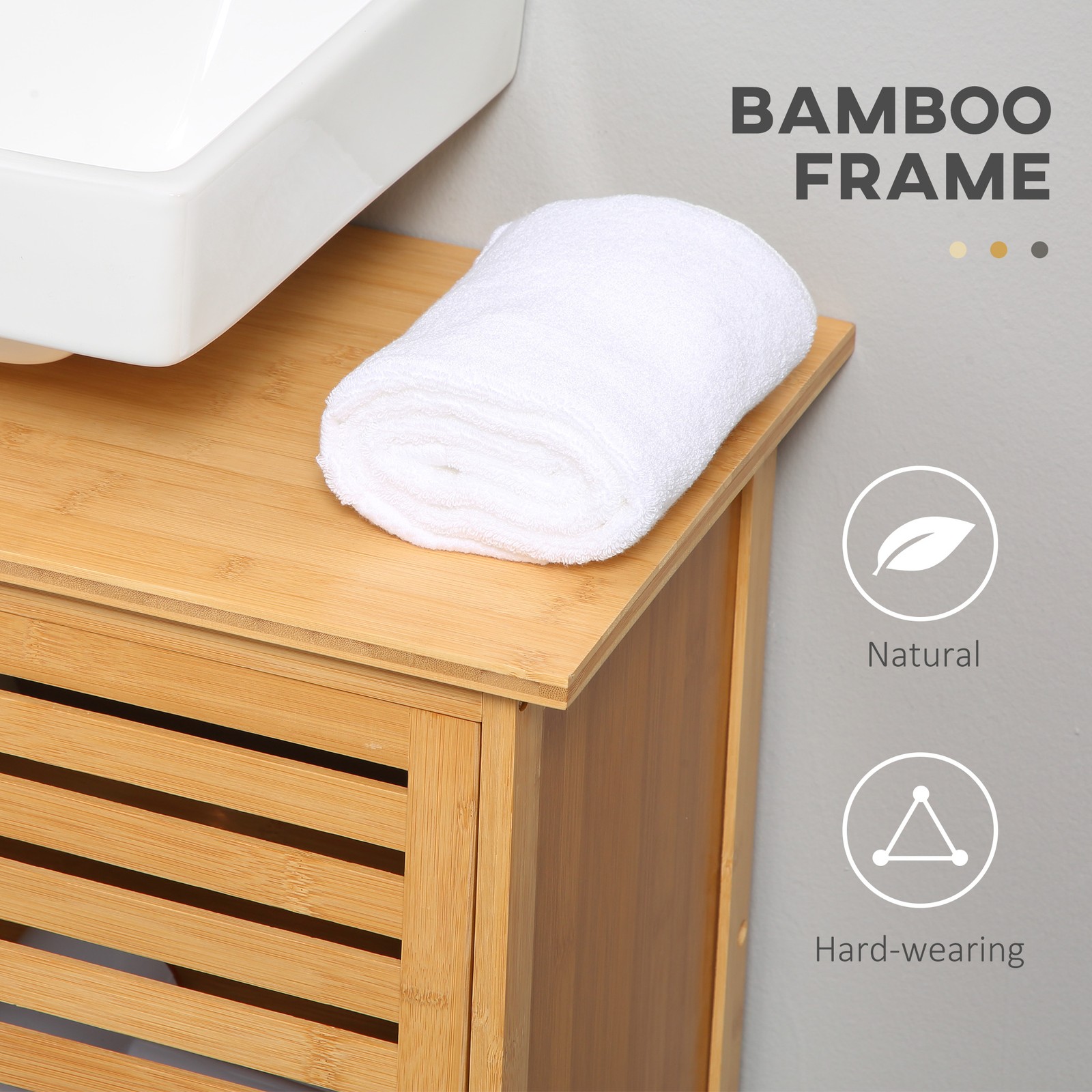 kleankin Freestanding Under Sink Cabinet with 2 Slatted Doors Bamboo Frame