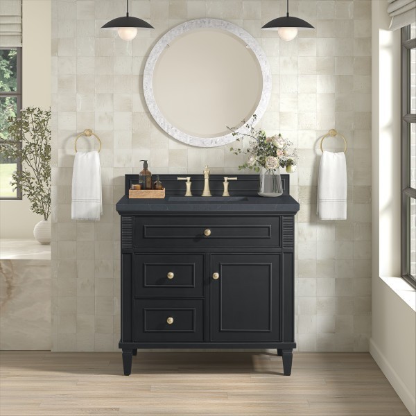 36″ James Martin Lorelai 424-V36-BKO-3CSP Vanity Cabinet Charcoal Soapstone Top