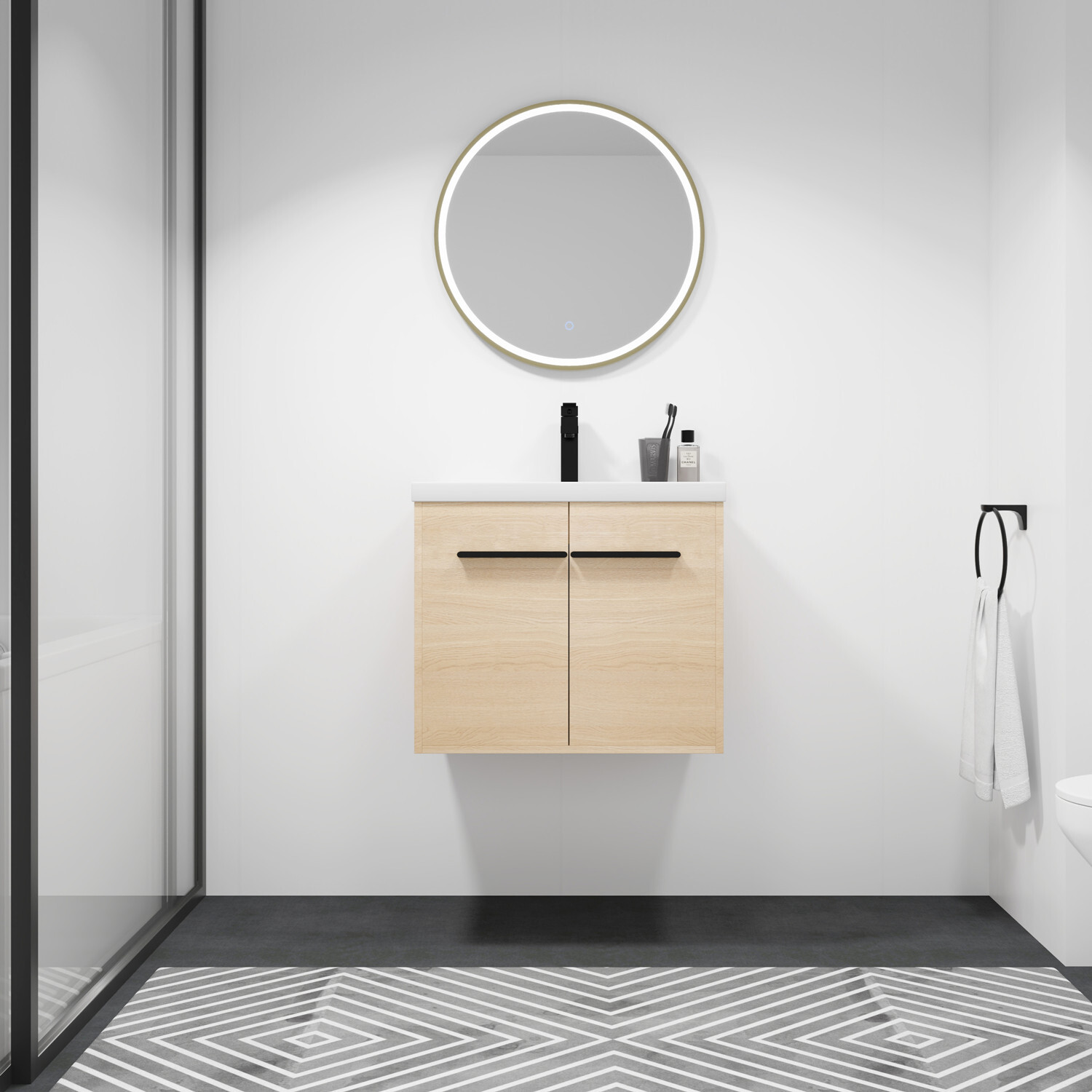 24″ 30″ 36″ Wall Mounted Bathroom Vanity with Sink, Floating Vanity Door Cabinet