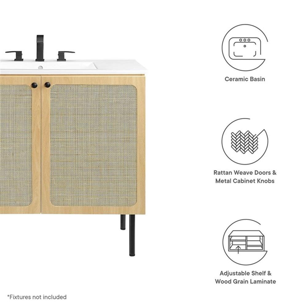 Modway Chaucer 36″ Wood & Rattan Bathroom Vanity in Oak/White