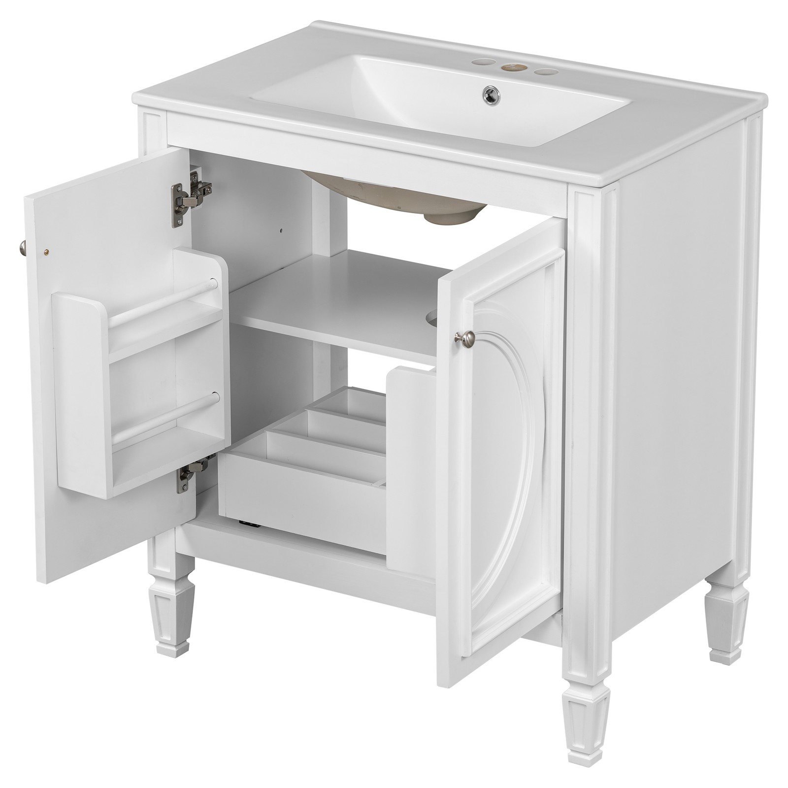 30″ Bathroom Vanity with Sink, Two Doors & Drawer, White