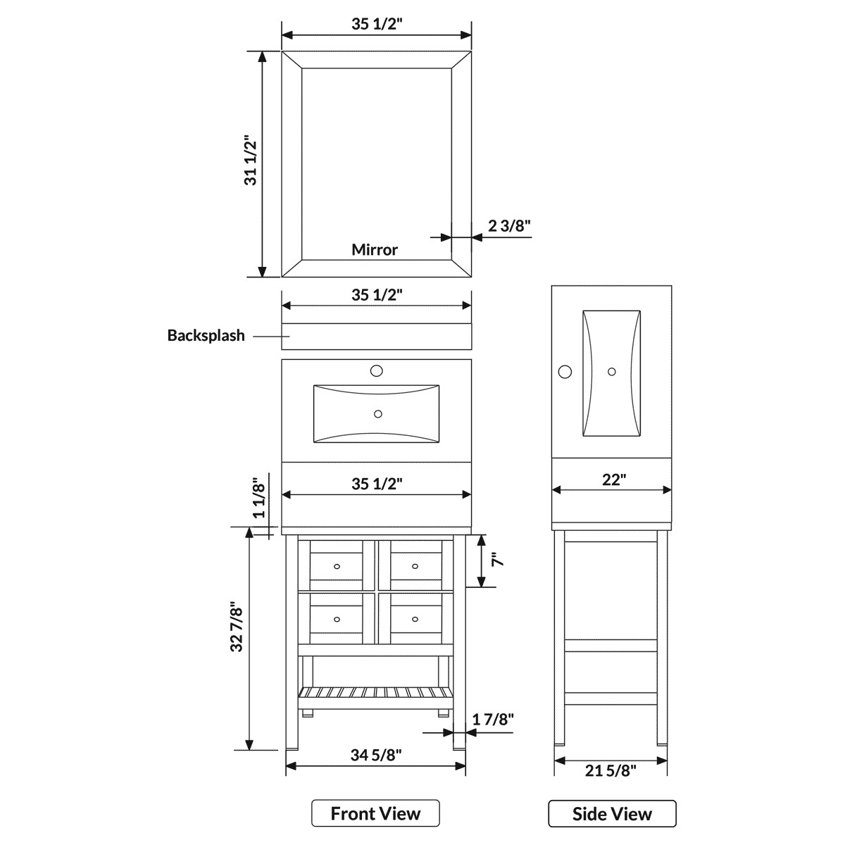 35.5″ Vanity Cabinet Set with Mirror White LV6-36W by LessCare