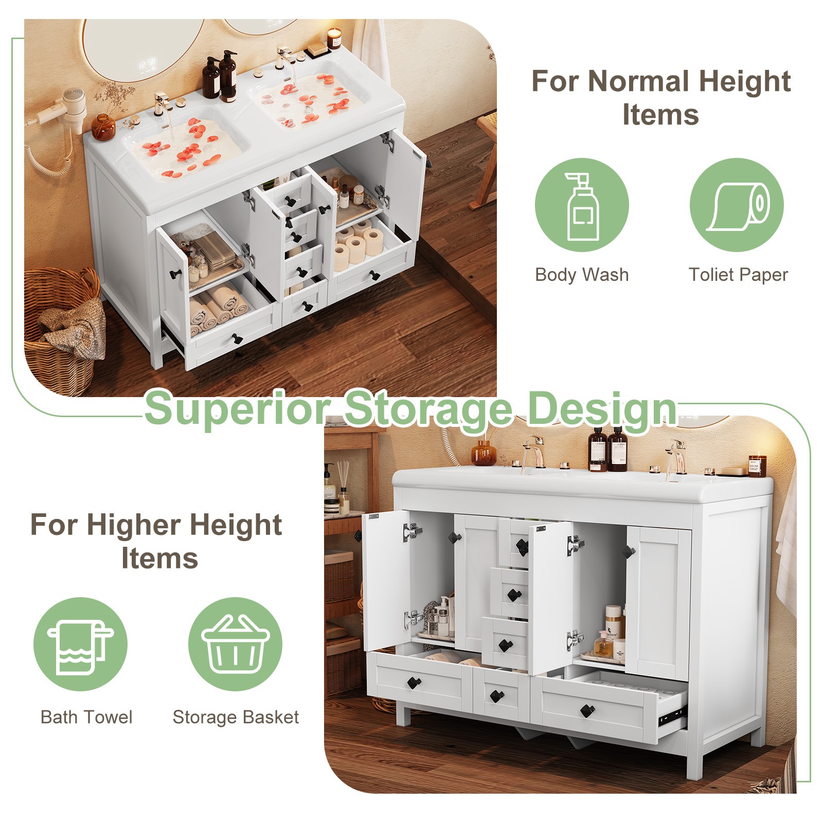 47 Inch Bathroom Vanity with Sink Freestanding Storage Cabinet with 6 Drawers