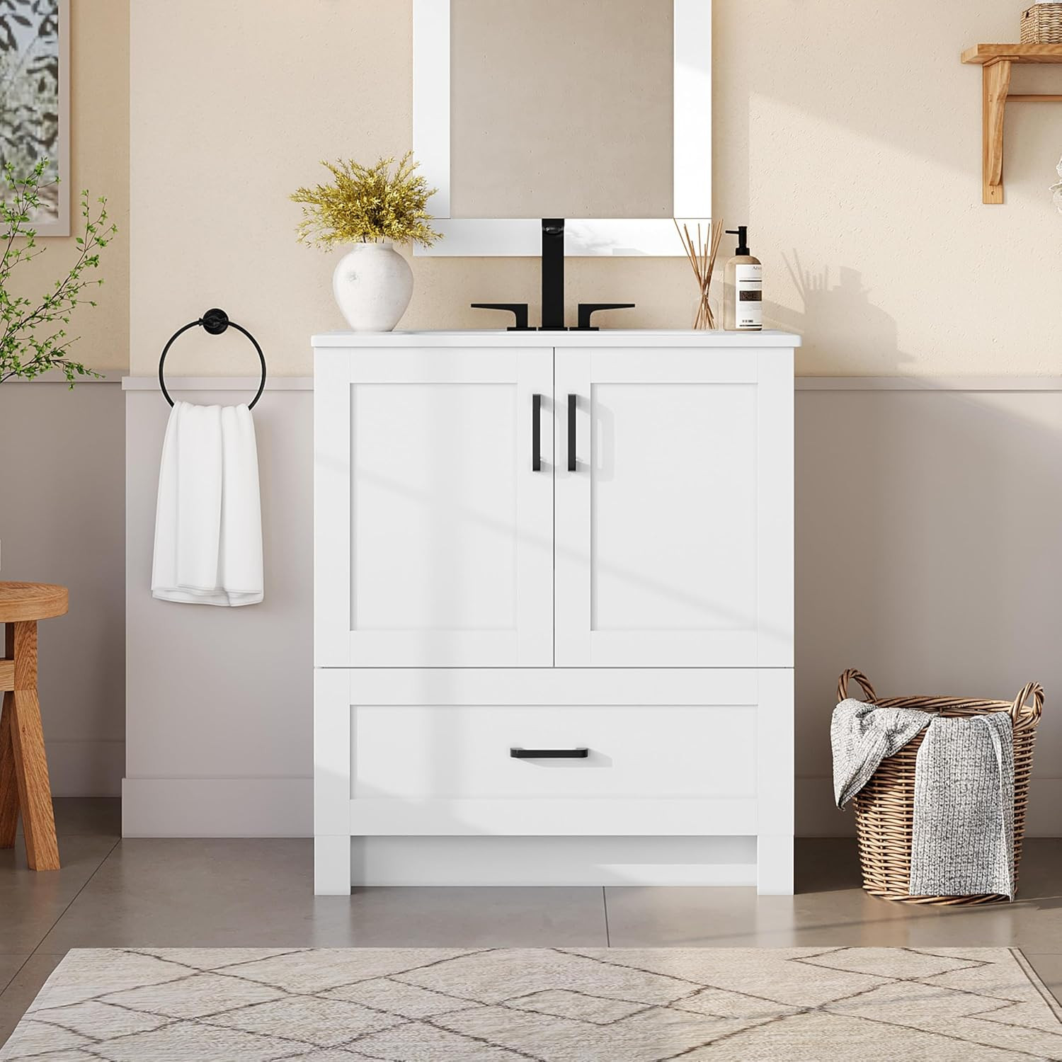 Yaheetech 30″ Bathroom Vanity with Ceramic Basin, Freestanding Bathroom Storage