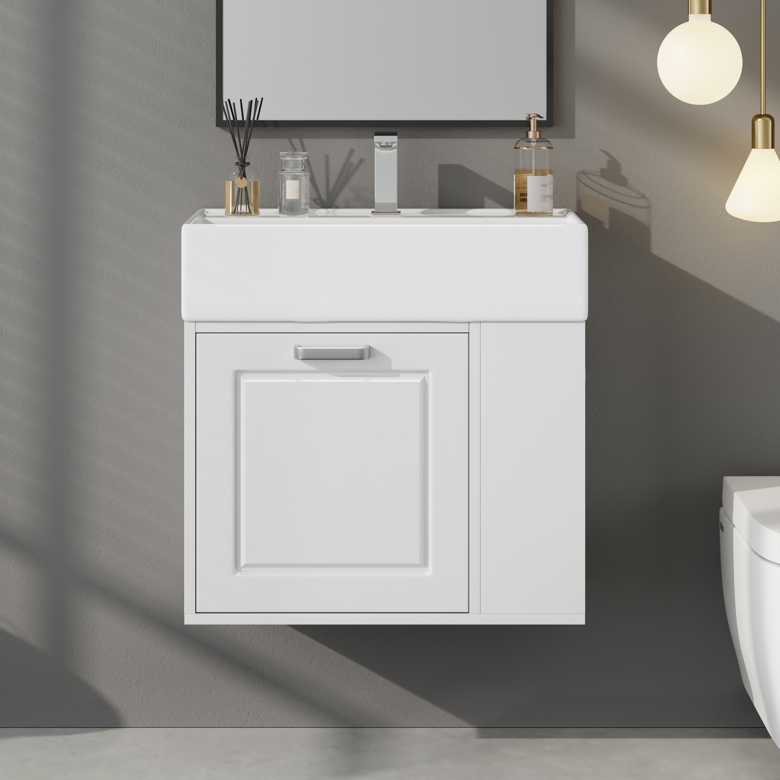 21.8″ Bathroom Vanity w/Ceramic Sink Wall Mounted Storage Cabinet w/Drawer