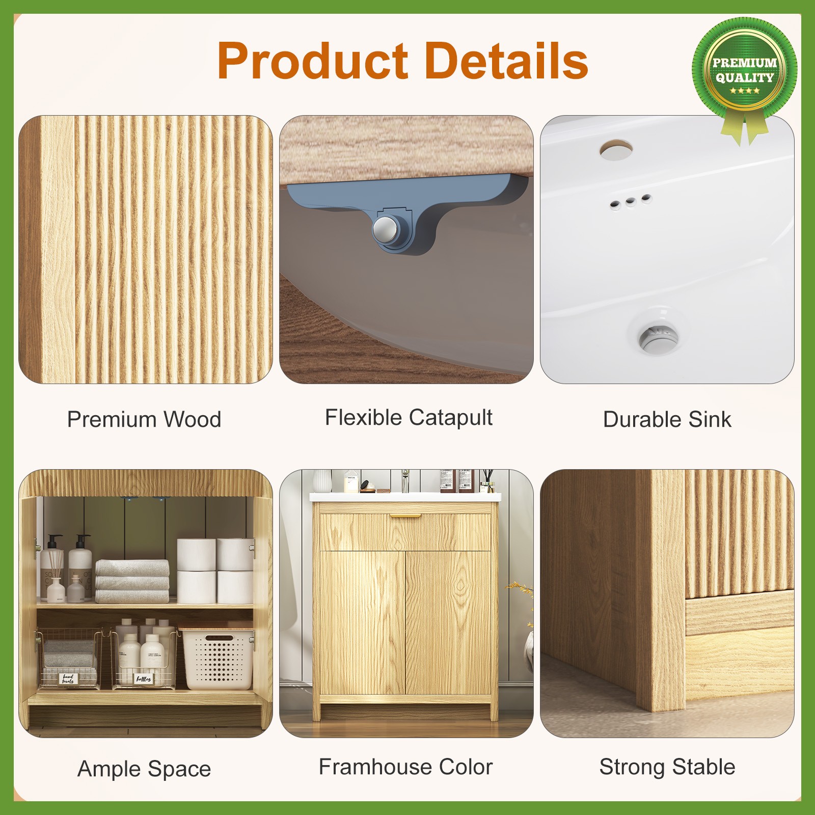 31″ Wooden Freestanding Bathroom Vanity Storage Cabinet & Ceramic Sink Modern