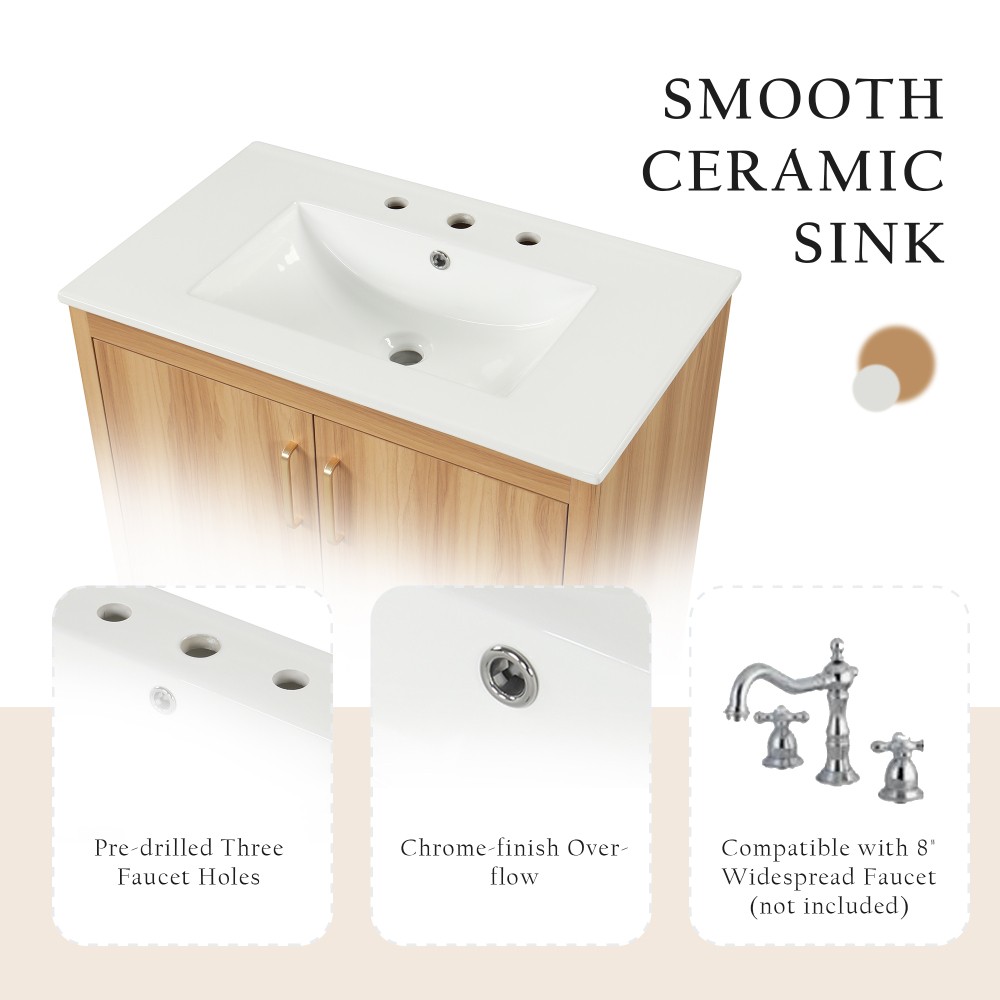 30″ Bathroom Vanity with Sink Combo Multi-functional Bathroom Cabinet with Doors