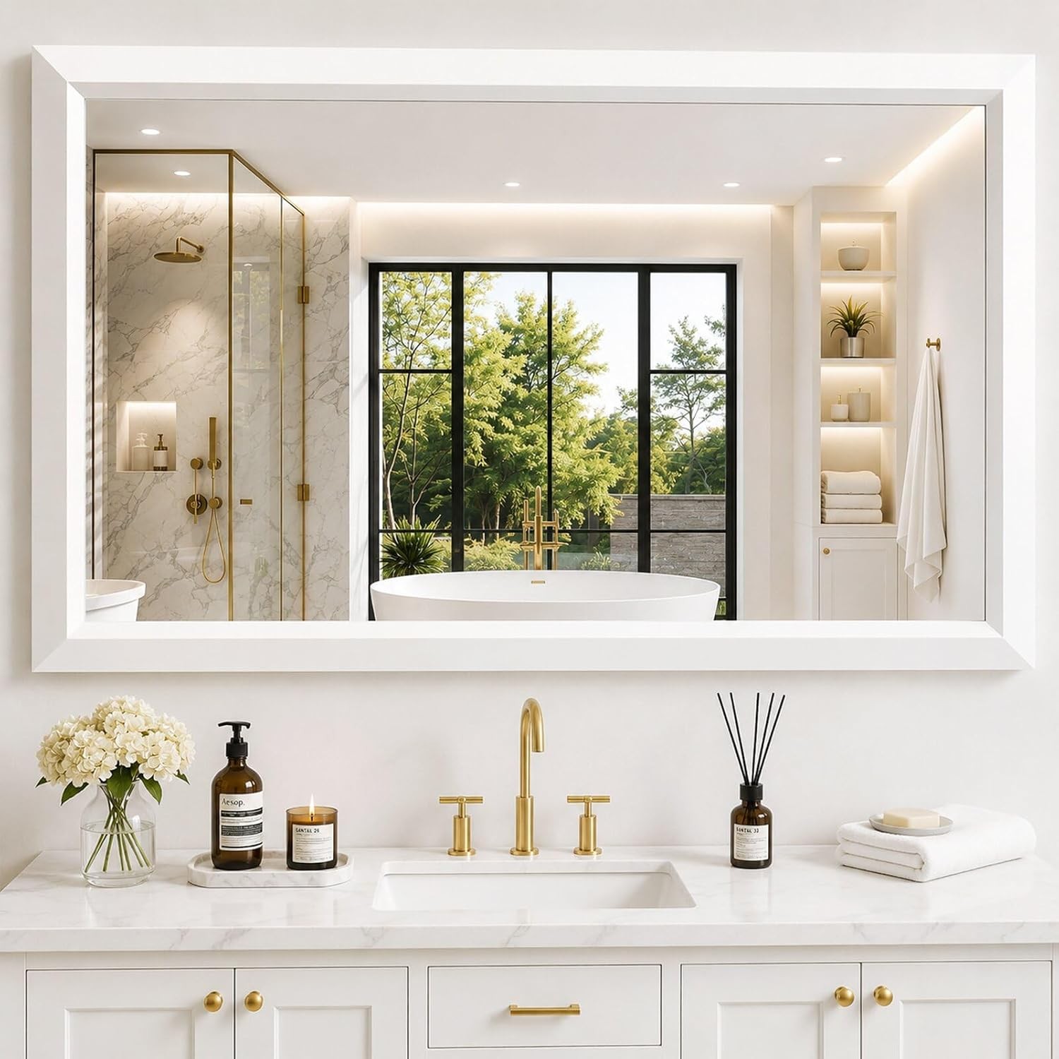 Bathroom Wall Vanity Mirror Over Sink(White,24x36Inch)