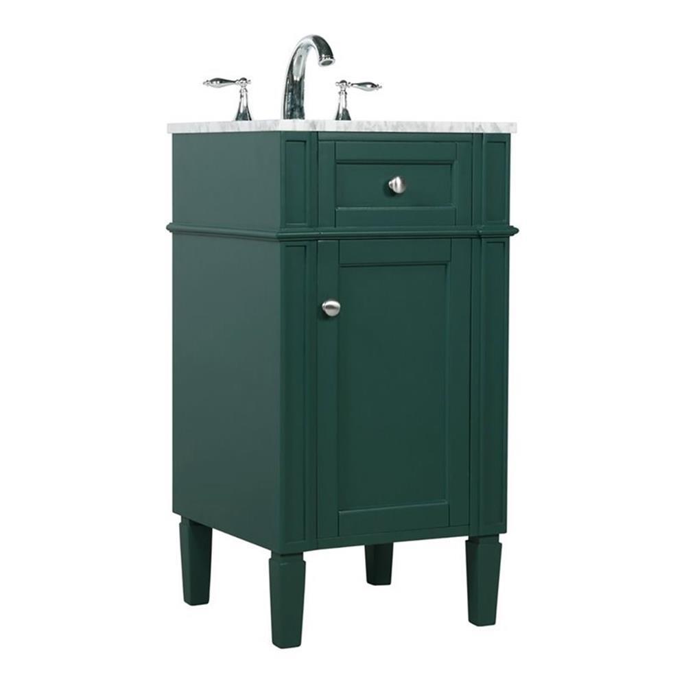 Elegant Decor Park Avenue 18″ Metal MDF Marble Single Bathroom Vanity in Green