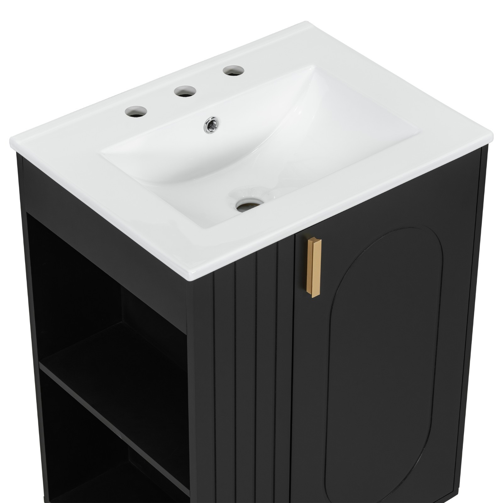 24″ Bathroom Vanity Storage Cabinet w/ Ceramic Sink Door Shelf Solid Wood Frame