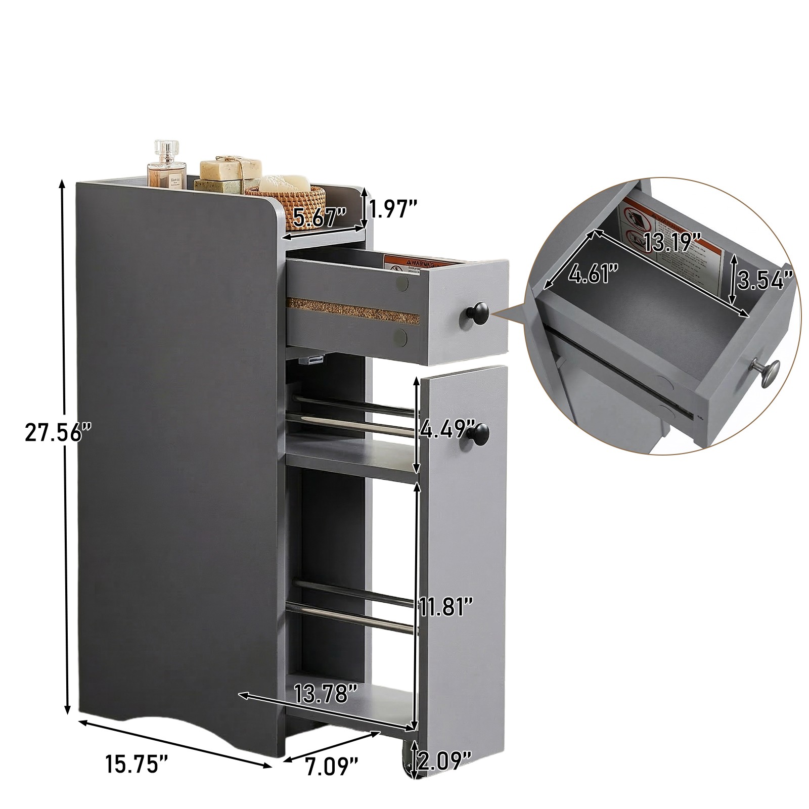 Gray Particleboard with Melamine Veneer Two-drawer Low Cabinet Bathroom Vanity