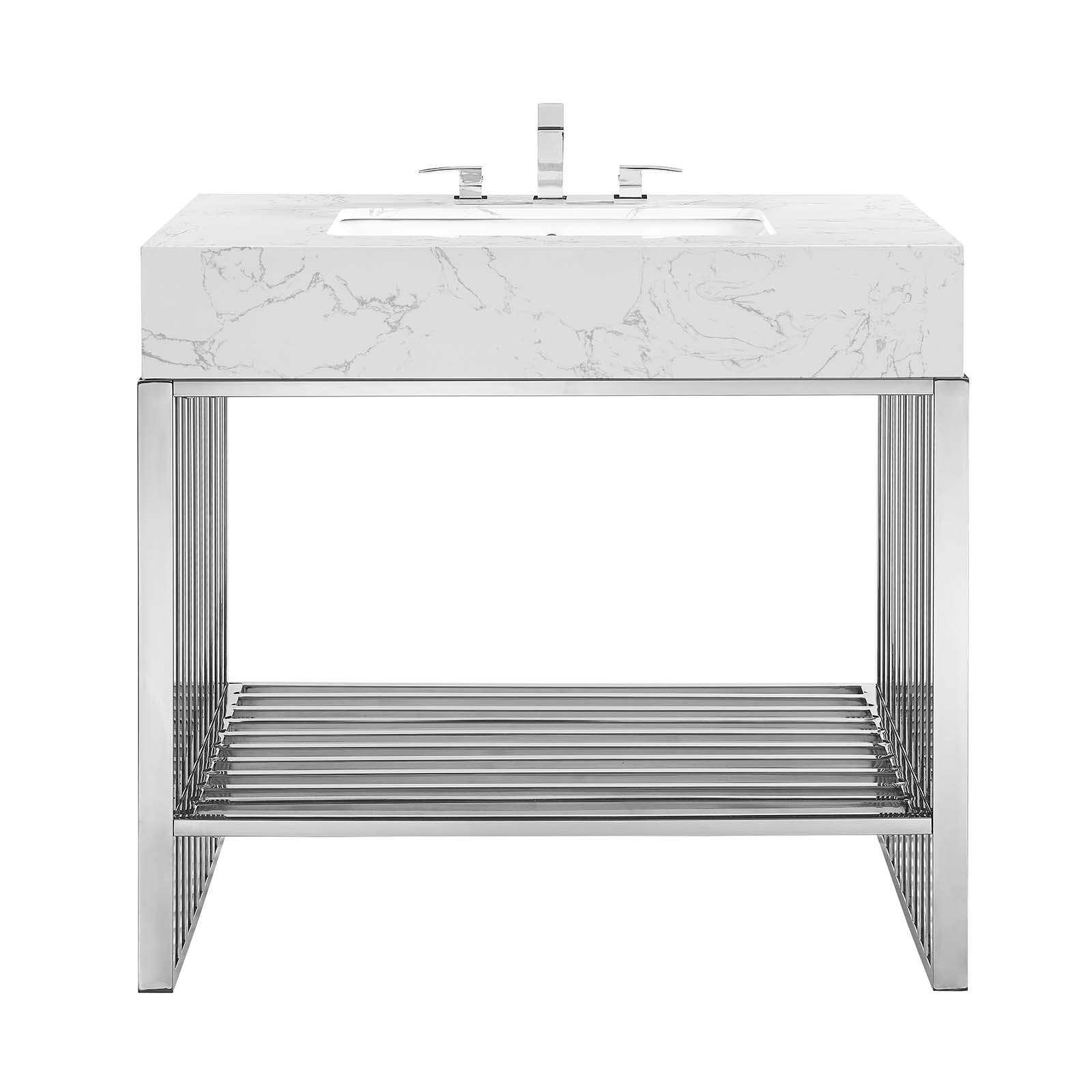 Modway Gridiron 36″ Bathroom Vanity in White Silver