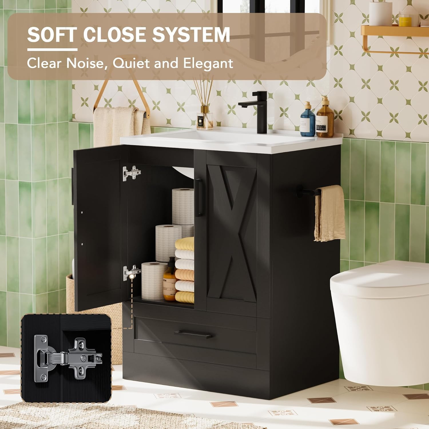JUMMICO 24″ Bathroom Vanity with Sink, Bathroom Storage Vanity Sink Cabinet with