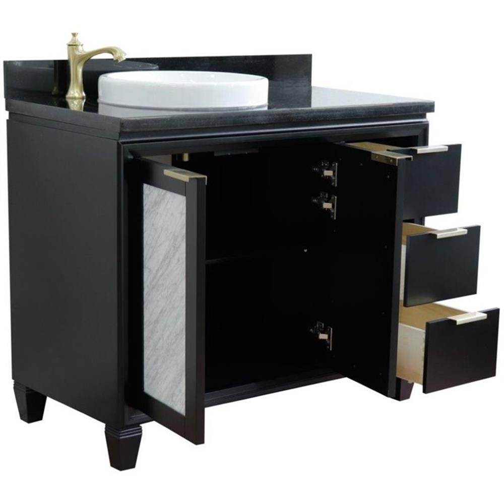 Trento 43″ Solid Wood Vanity with Left Round Sink in Blue/Black Galaxy