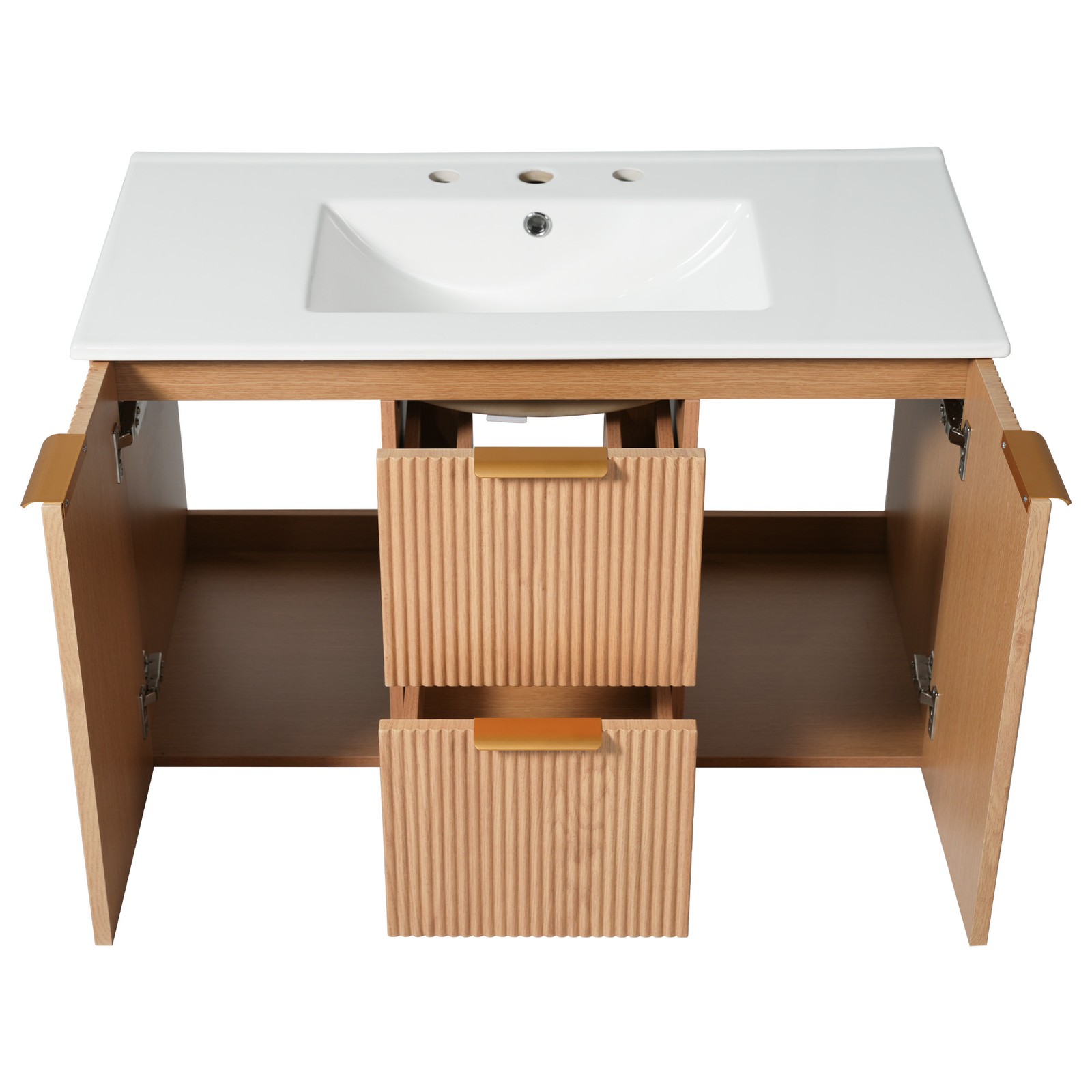 36 Inch Single Sink Bathroom Vanity with Ceramic Top, MDF Cabinet