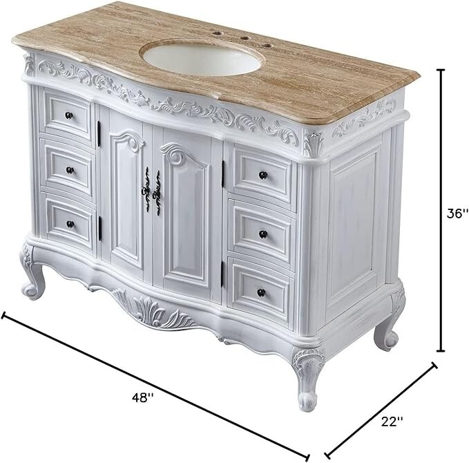 48″ Silkroad Exclusive Ella HYP-0152-T-UIC-48 White Single Travertine Top Vanity