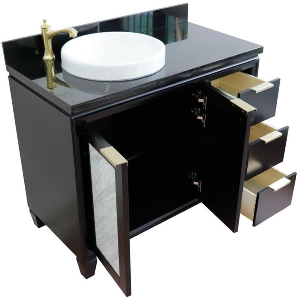 Trento 43″ Solid Wood Vanity with Left Round Sink in Blue/Black Galaxy