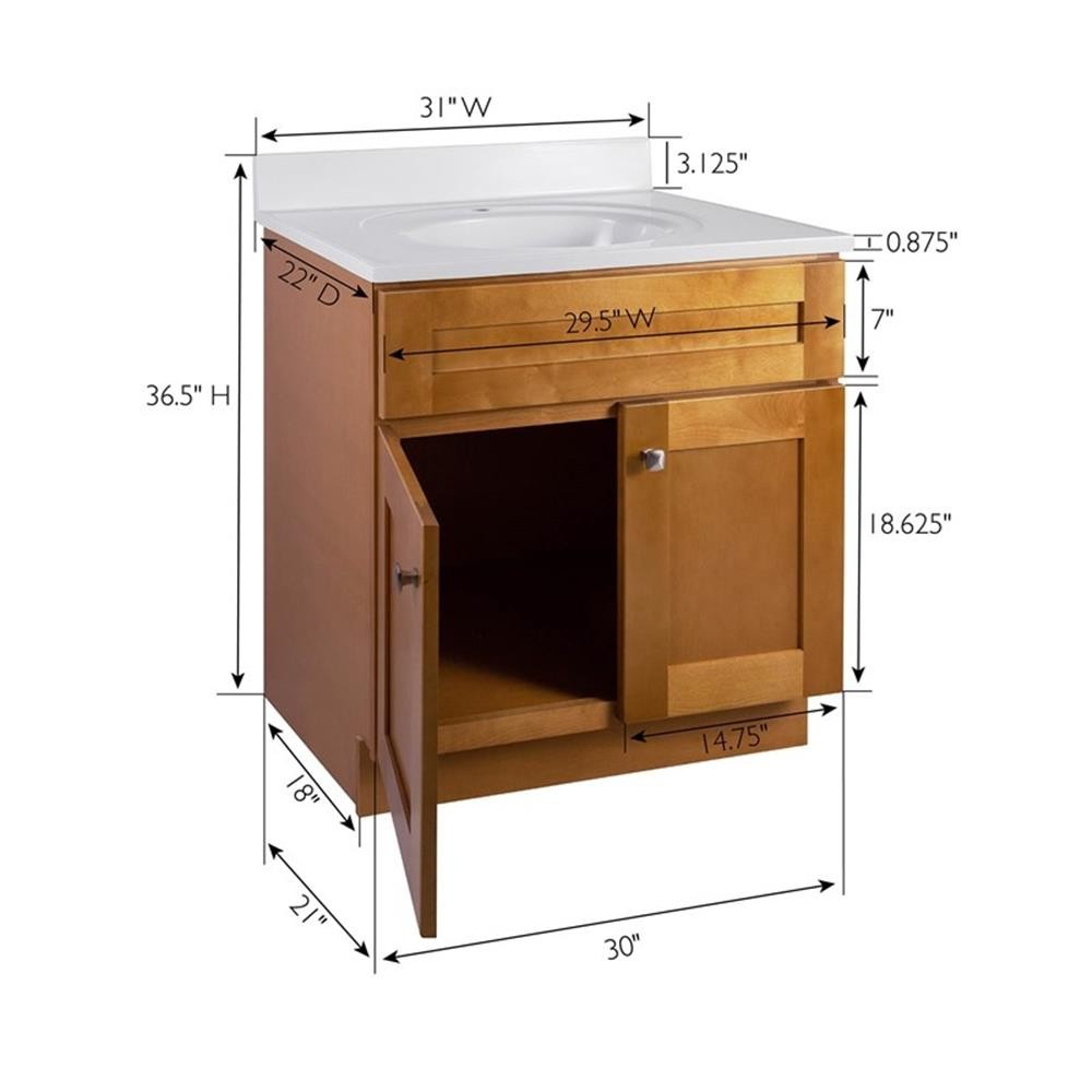 Design House Brookings 31″ Marble Bathroom Vanity with Single Hole in Birch