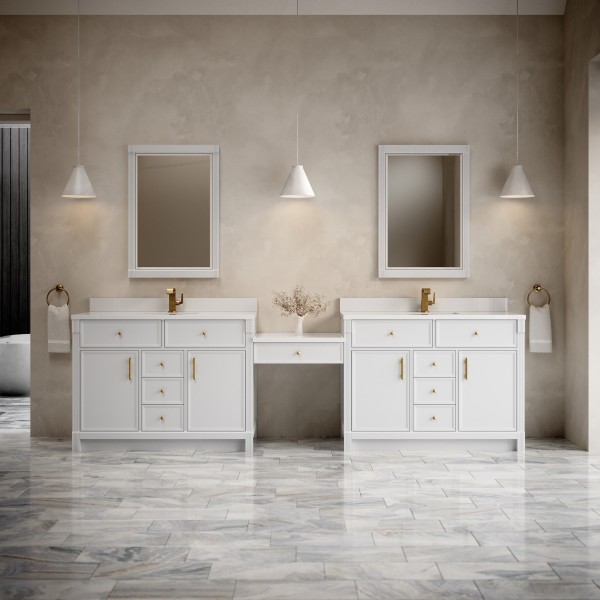120″ James Martin Bellshire 660-VMC120-BW-1WZ Dual Vanity Cabinet White Zeus Top