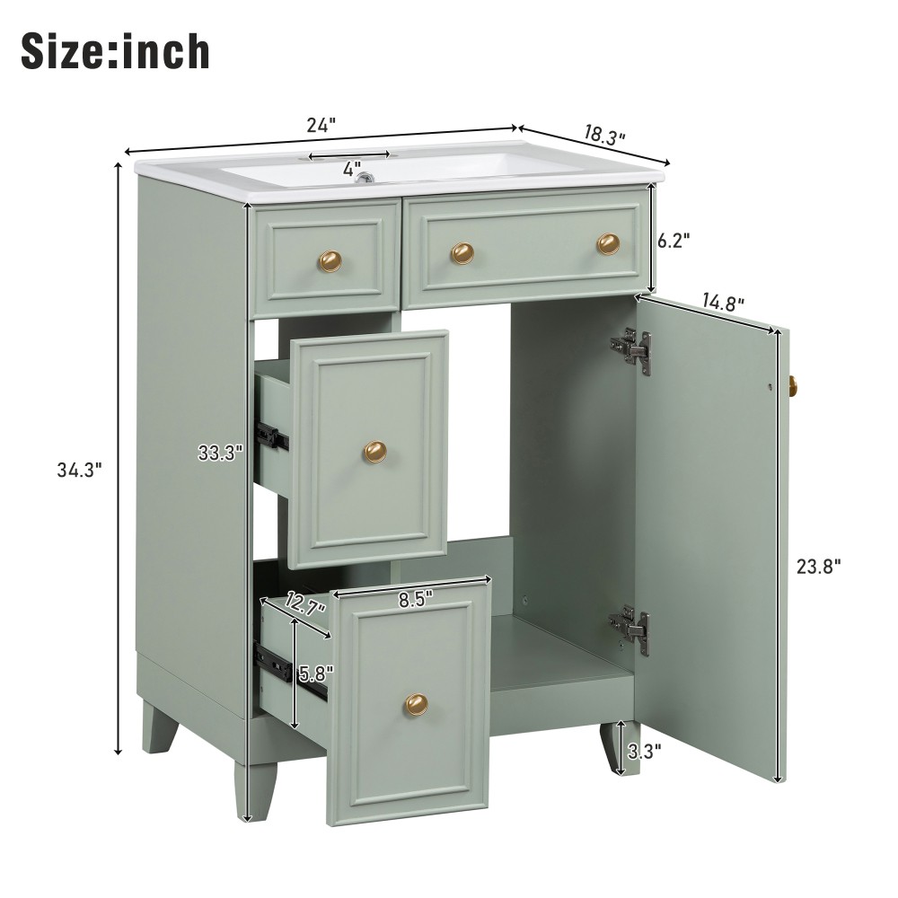 Bathroom Vanity with Ceramic Sink Features 2 Drawers and 1 Door