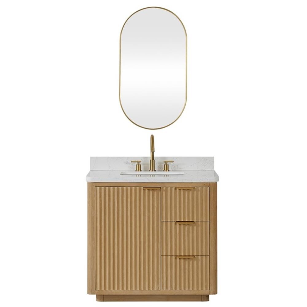 Cadiz 36″ Single Bathroom Vanity in Washed Ash Grey w/Lightning White top&Mirror