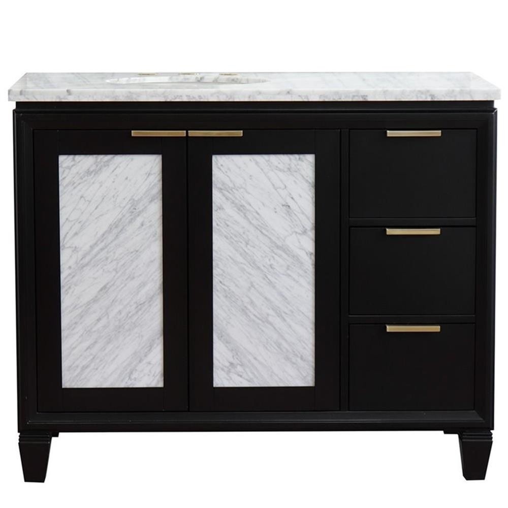 Pemberly Row 43″ Solid Wood Vanity with Left Oval Sink in Blue/White Carrara