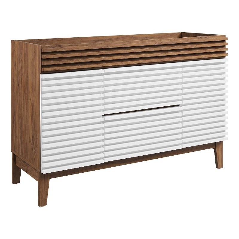 Modway Render 47″ Plastic and Wood Bathroom Vanity Cabinet in White/Walnut