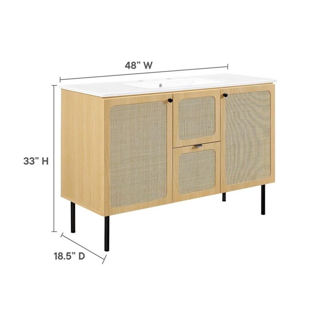 Modway Chaucer 48″ Single Sink Wood & Metal Bathroom Vanity in Oak and White