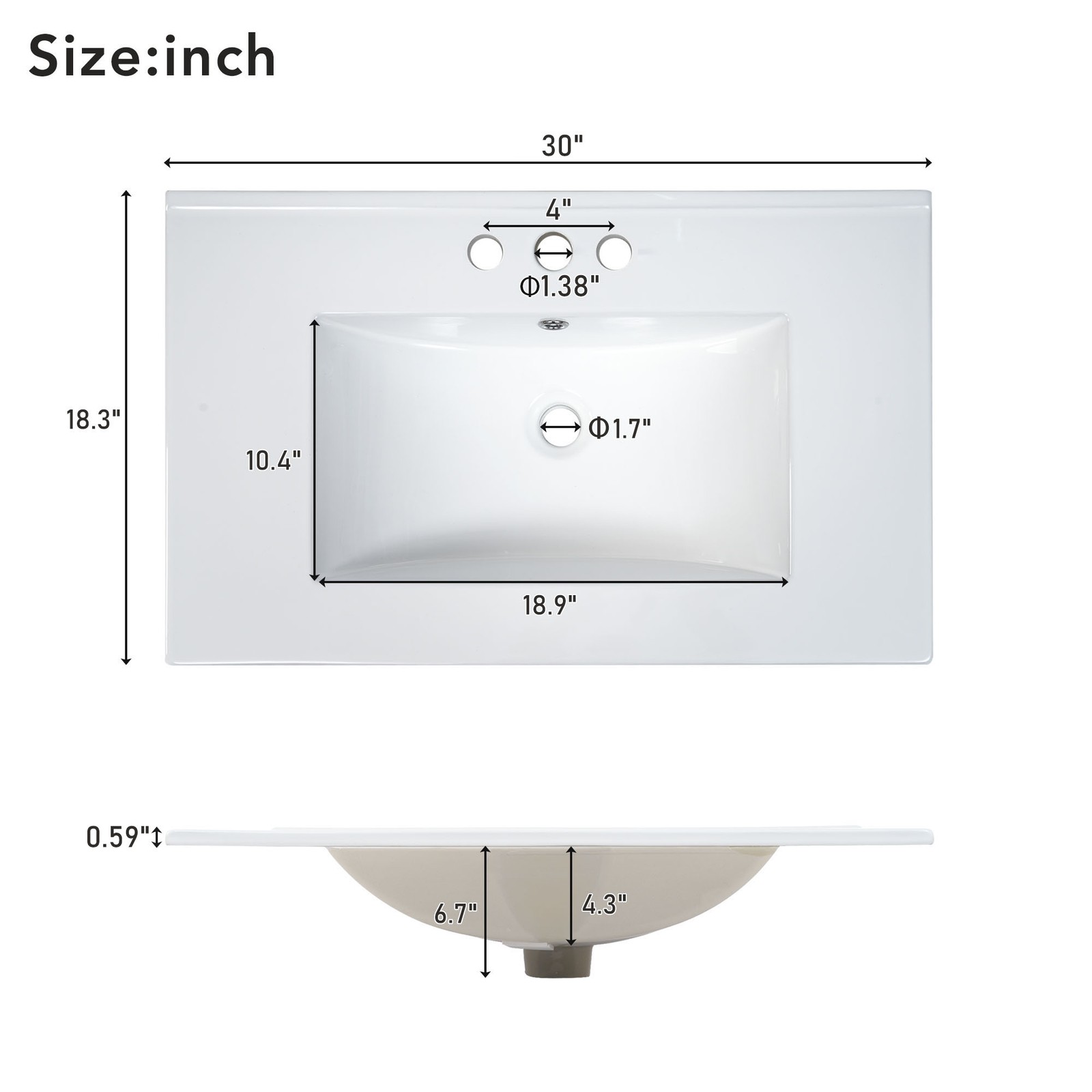 30″ Bathroom Vanity with Ceramic Sink, Modern Black Single Bathroom Cabinet