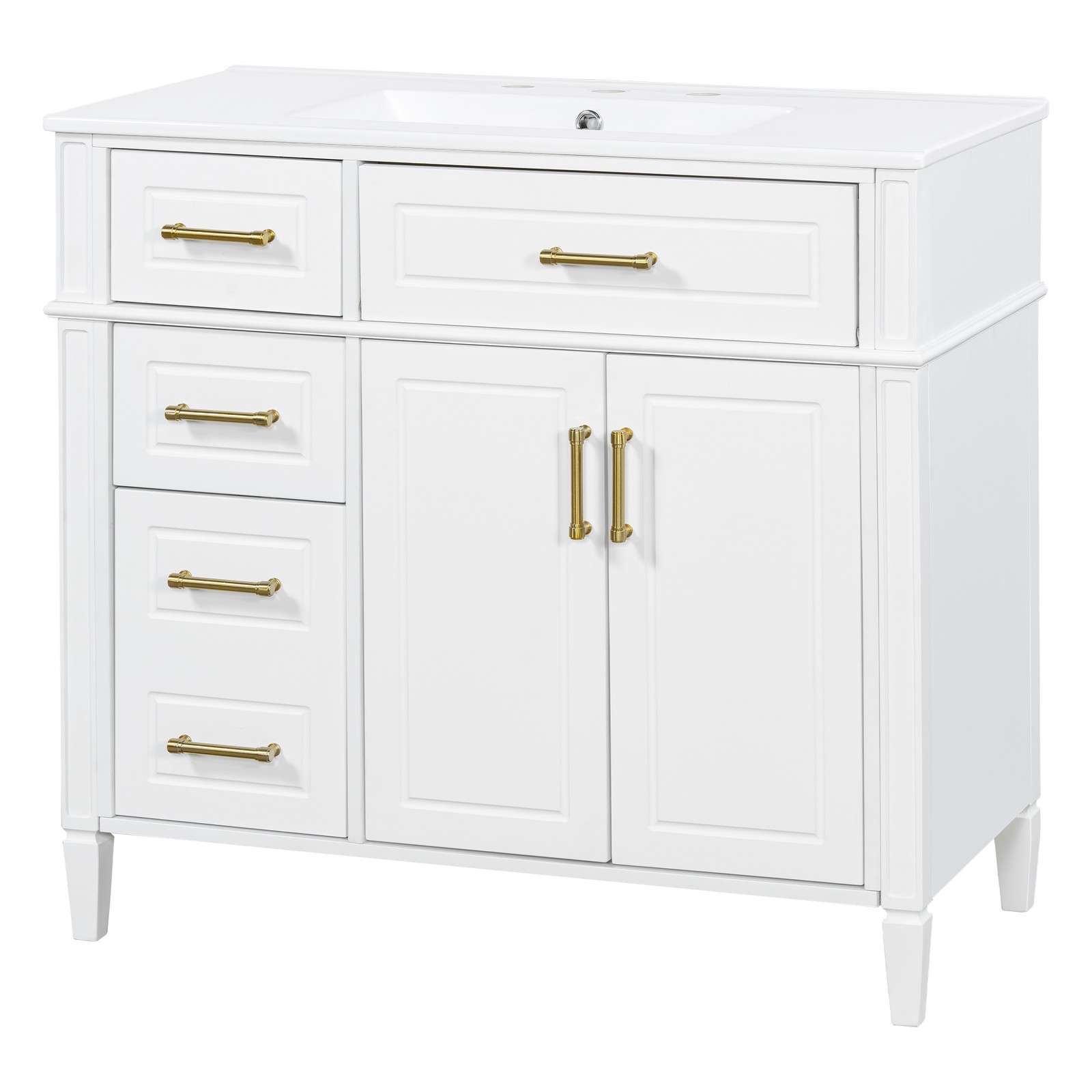Bathroom Vanity w/Ceramic Sink,Wood Storage Cabinet w/Drawers &Adjustable Shelf