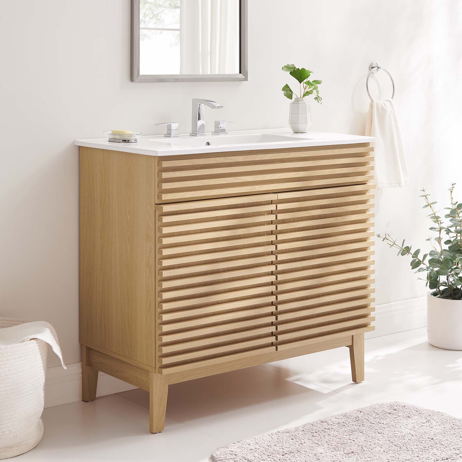 Modway Render 36″ Bathroom Vanity in Oak White