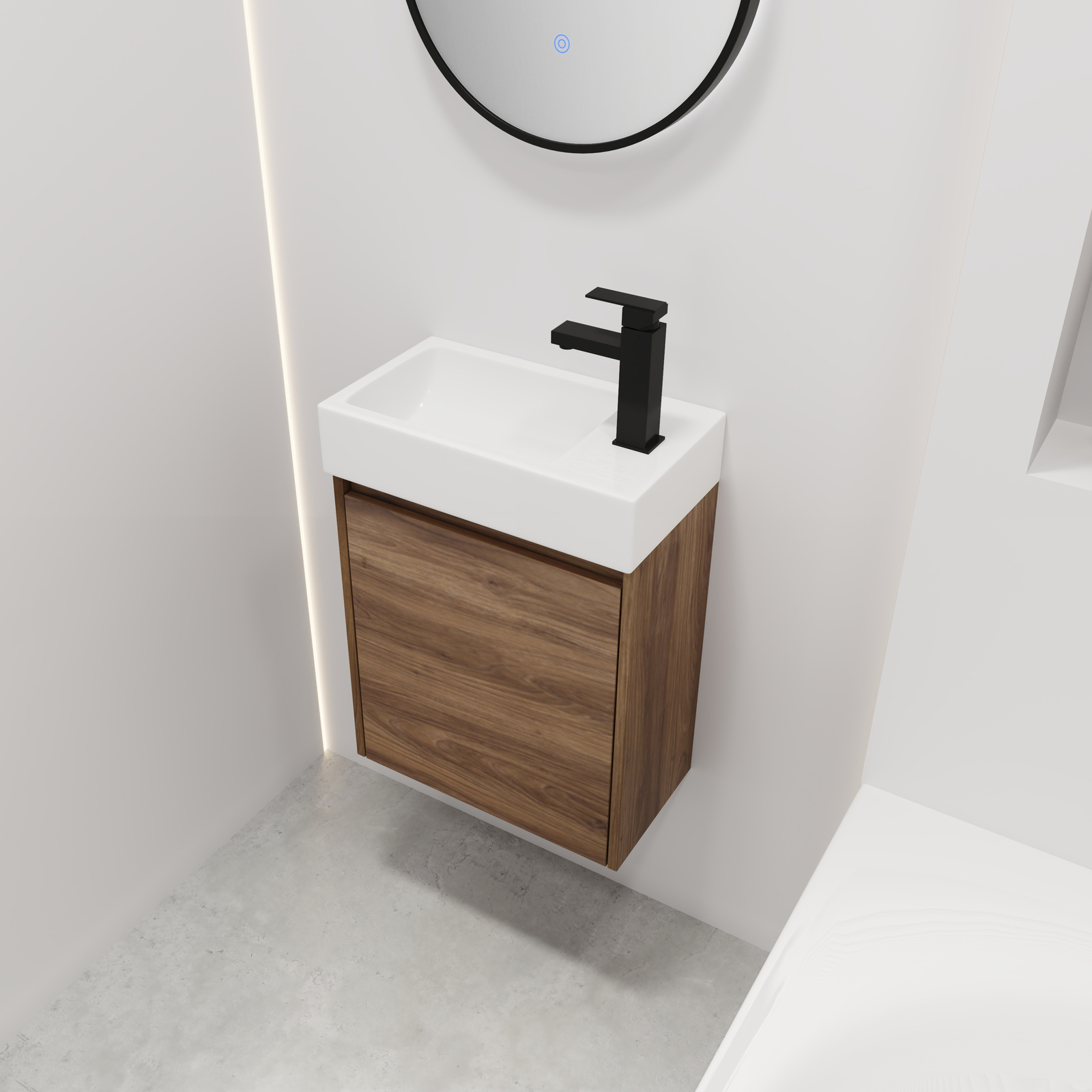 18Inch Plywood Bathroom Vanity Cabinet W/ Sink for Small Bathroom W/ Door Brown