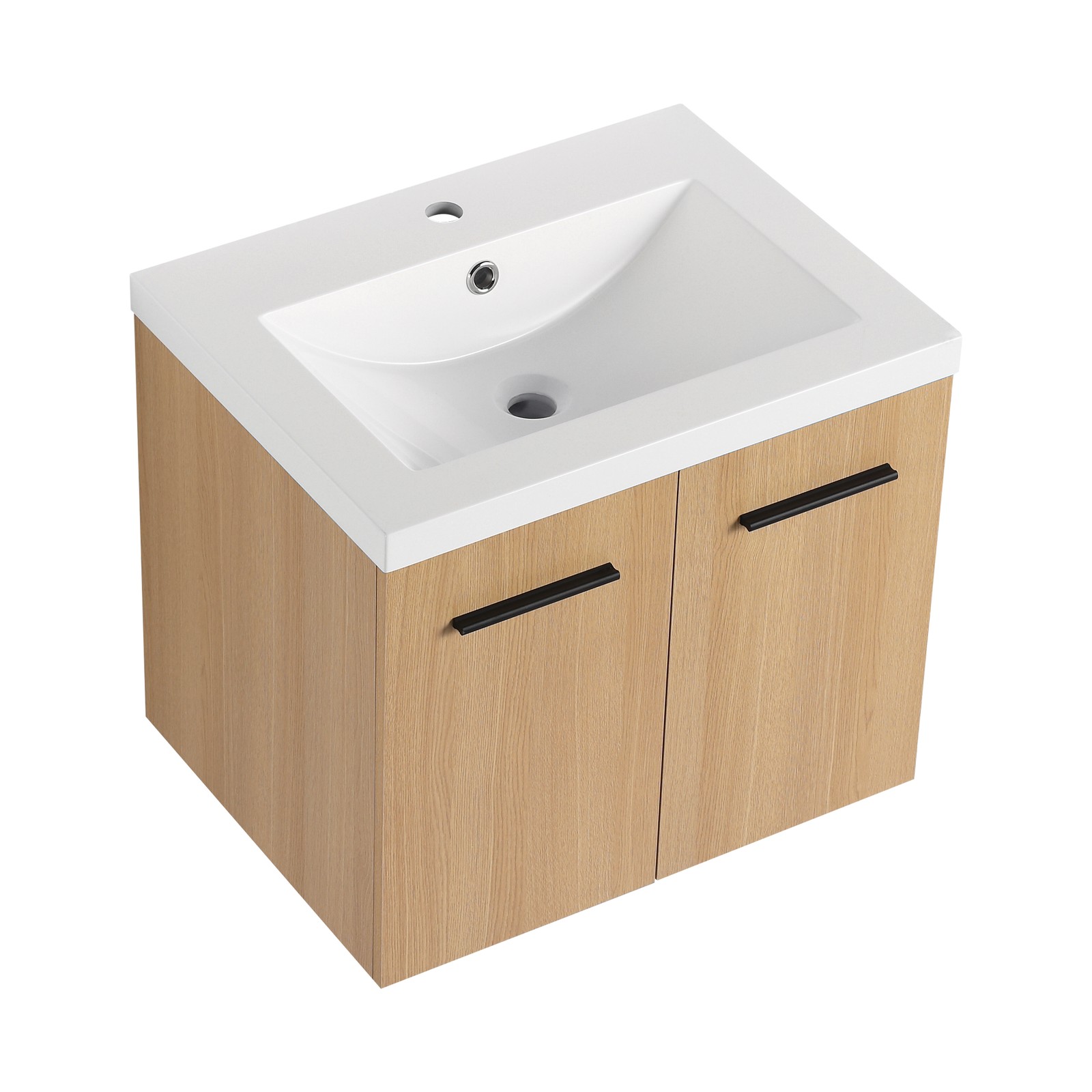 24″ Floating Bathroom Vanity with Sink, Light Oak Cabinet, Wall Mounted