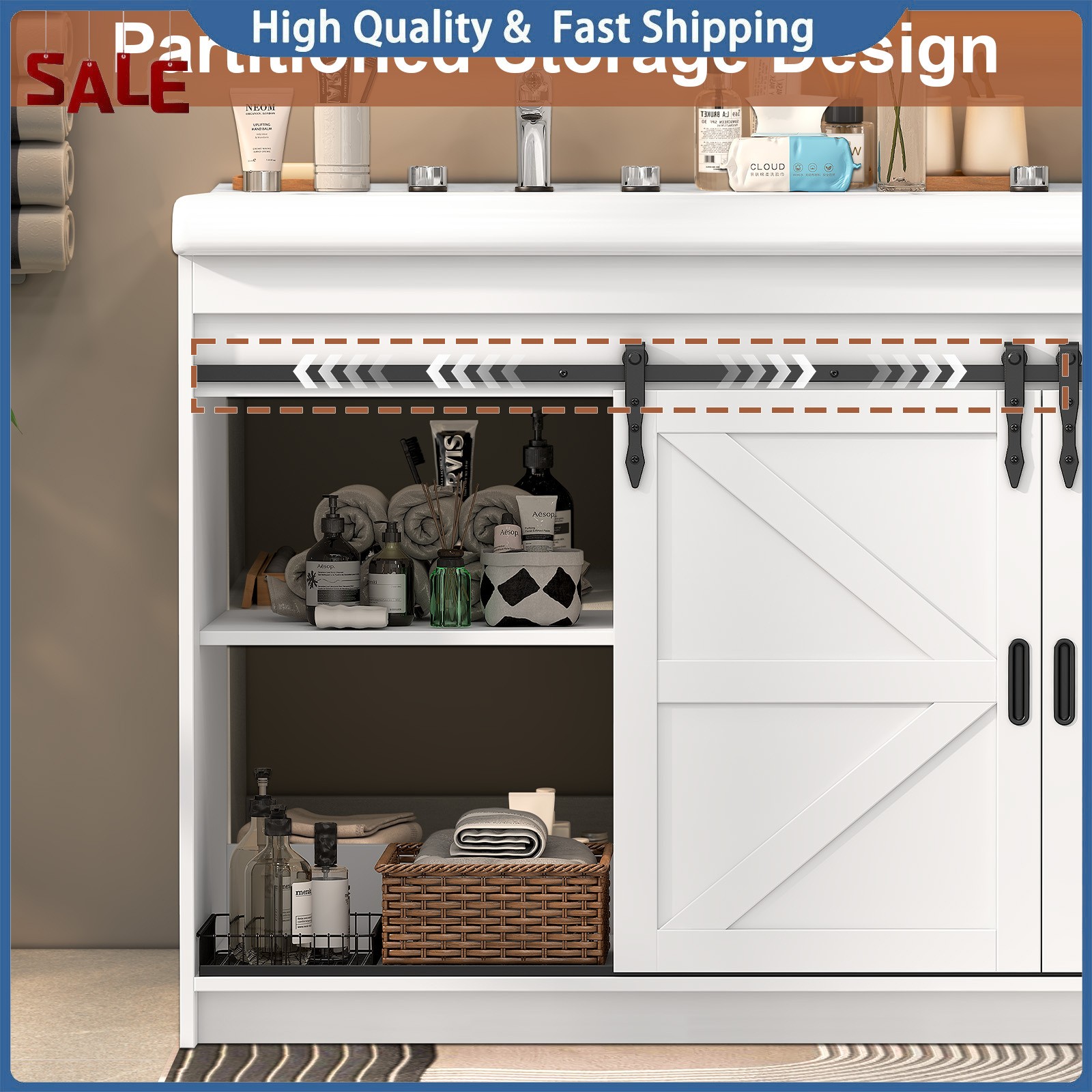 47” Bathroom Vanity with Double Sink Freestanding Bathroom Vanity w/ 2 Drawers