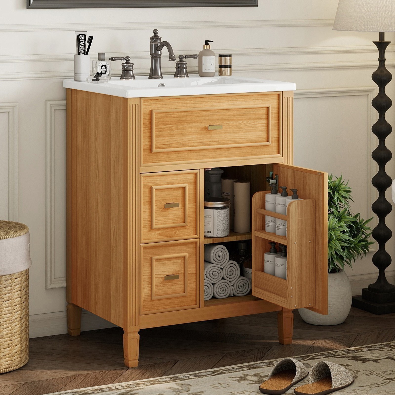 24″ Bathroom Vanity with Sink, Wood Storage Cabinet w/Drawers & Adjustable Shelf