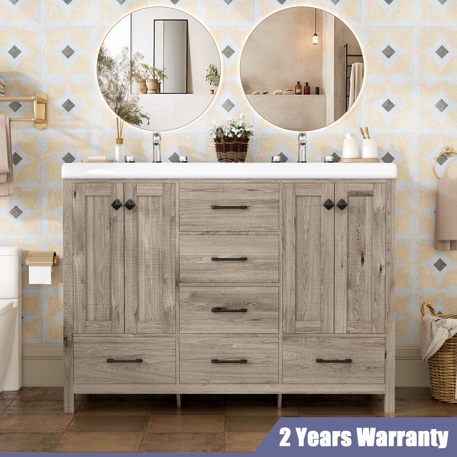 Bathroom Vanity Cabinet with Double Sink Vanity with Ceramic Sink Freestanding