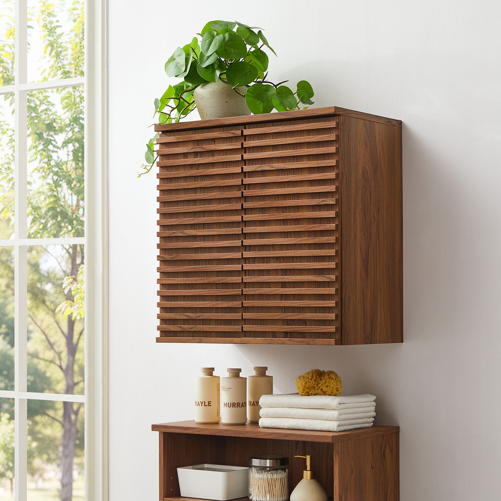 Render Wall Mounted Bathroom Cabinet in Walnut