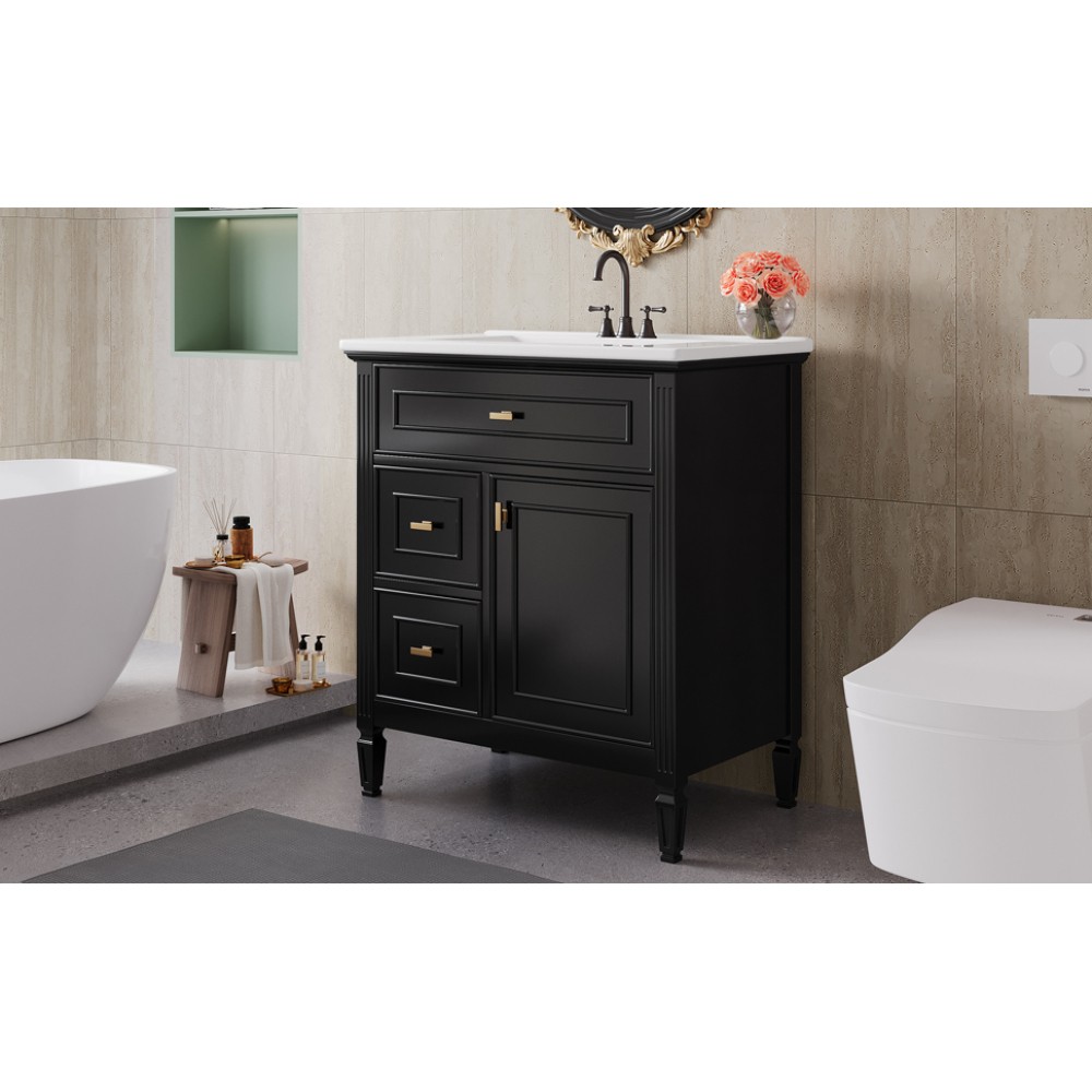 30″ Bathroom Vanity with Sink, Bathroom Vanity Cabinet with One Flip Drawer