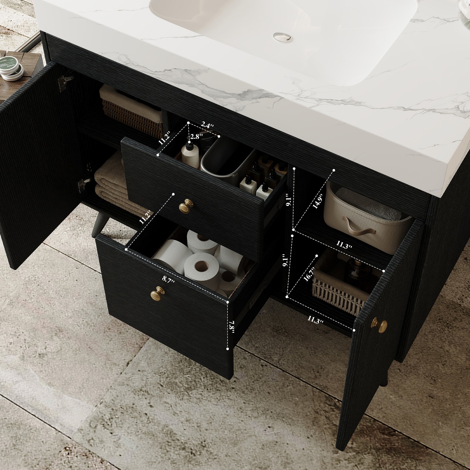 36 Inch Modern Freestanding Bathroom Vanity with Sintered Stone Top
