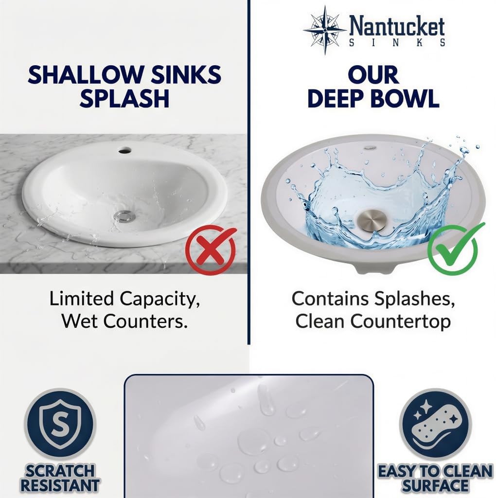 Nantucket Sinks UM-13×10-W Small Undermount Bathroom Sink– 13″x10″ Interior Bowl