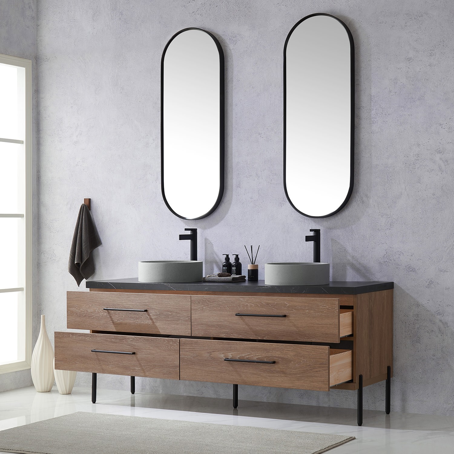 Miseno MV-705172C Trento 72″ – North American Oak / Black