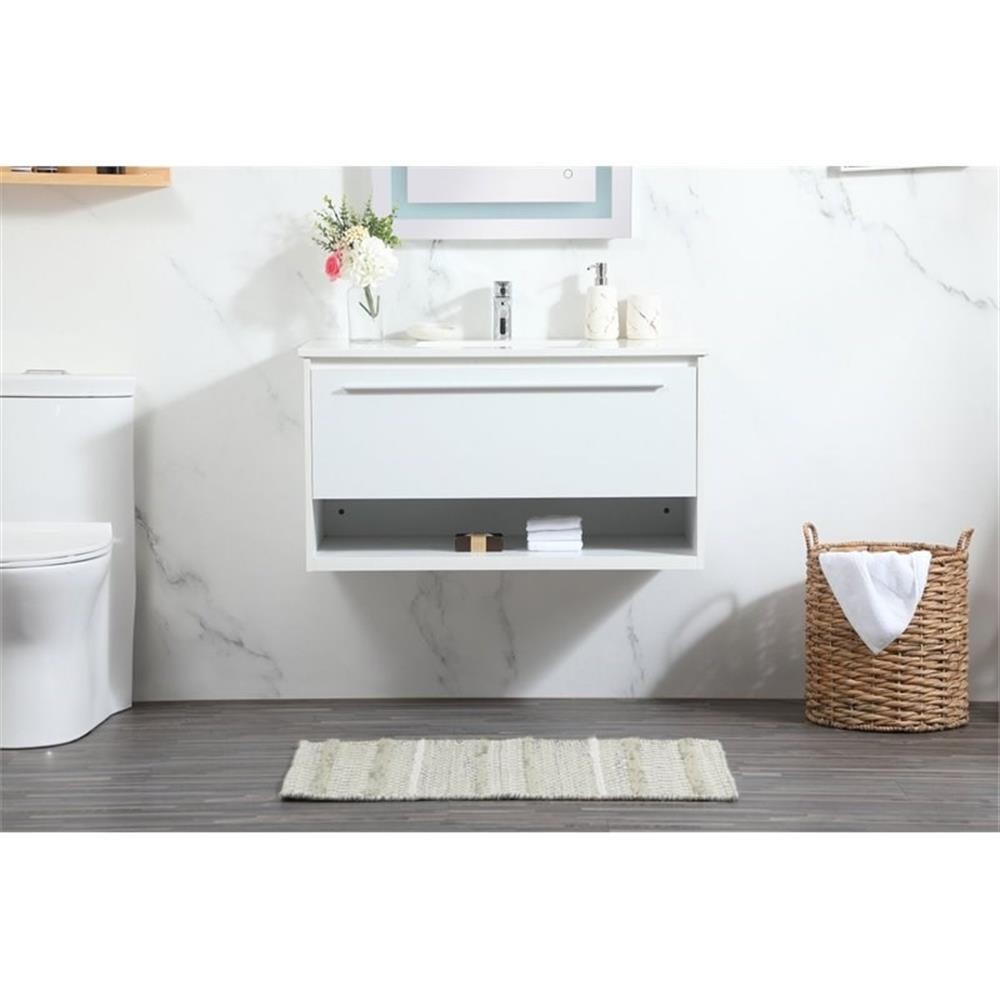 Elegant Decor Roman 36″ Aluminum Alloy MDF Single Bathroom Vanity in White