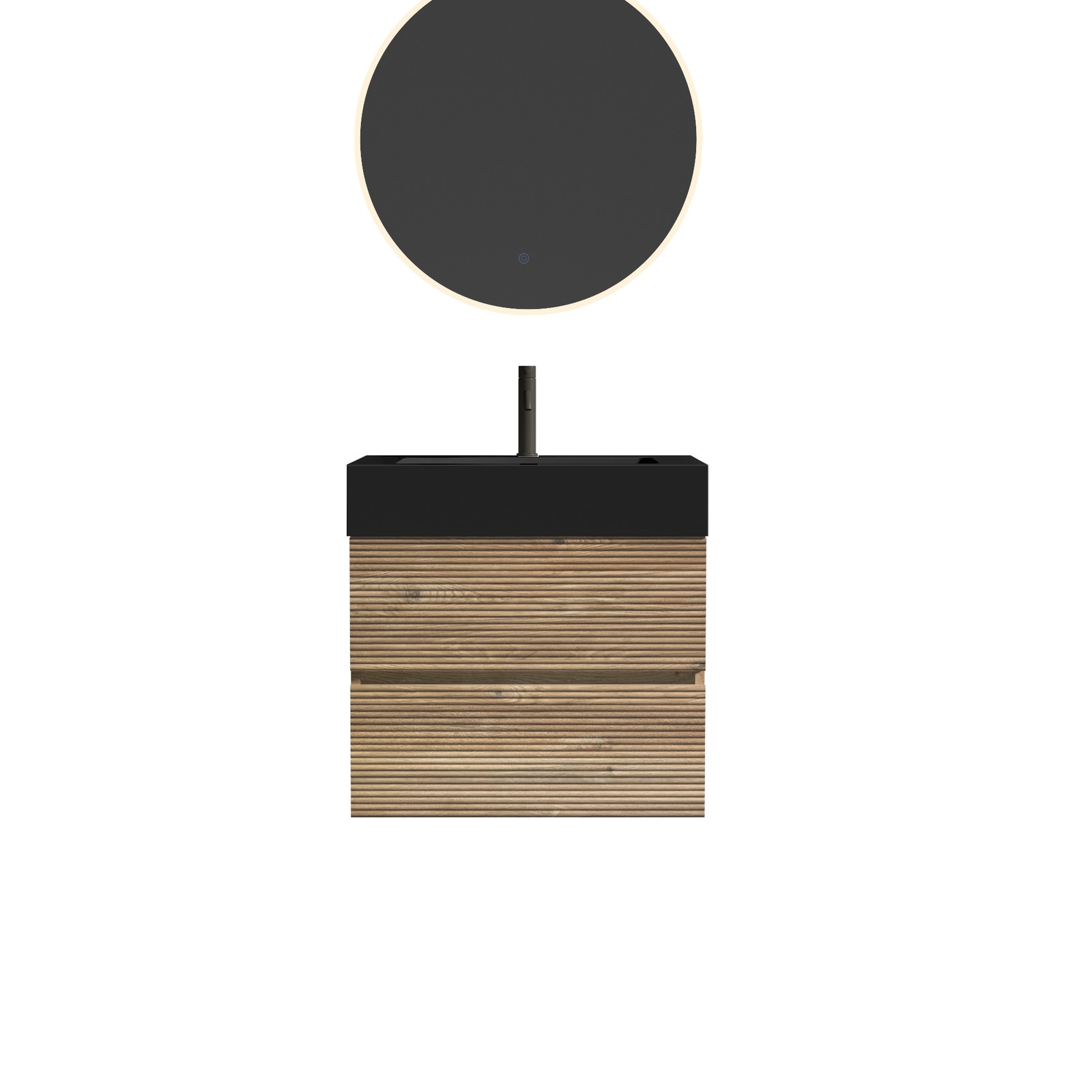 24″ Rough Oak Floating Bathroom Vanity with Black Sink & Drawers