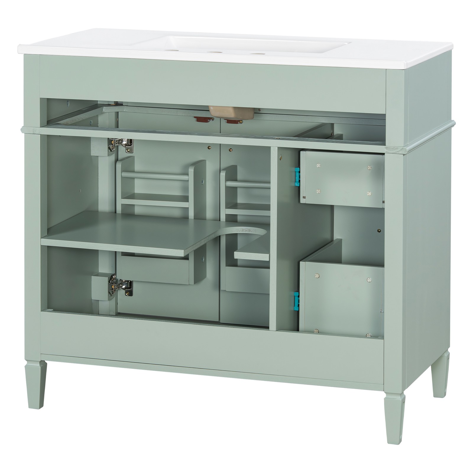 36 Inch Bathroom Vanity with Sink, Green Solid Wood Cabinet, Gold Handles